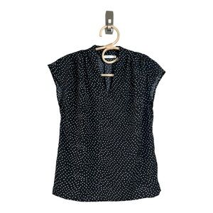 Boxy Black White Dot Blouse Stand Up Collar by Lush‎ Womens Small NWOT
